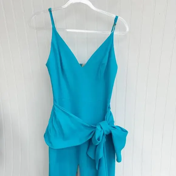 PatBO Bo Maxi Dress Turquoise Blue Viscose Ruched V-Neck Slit Resort Event 4